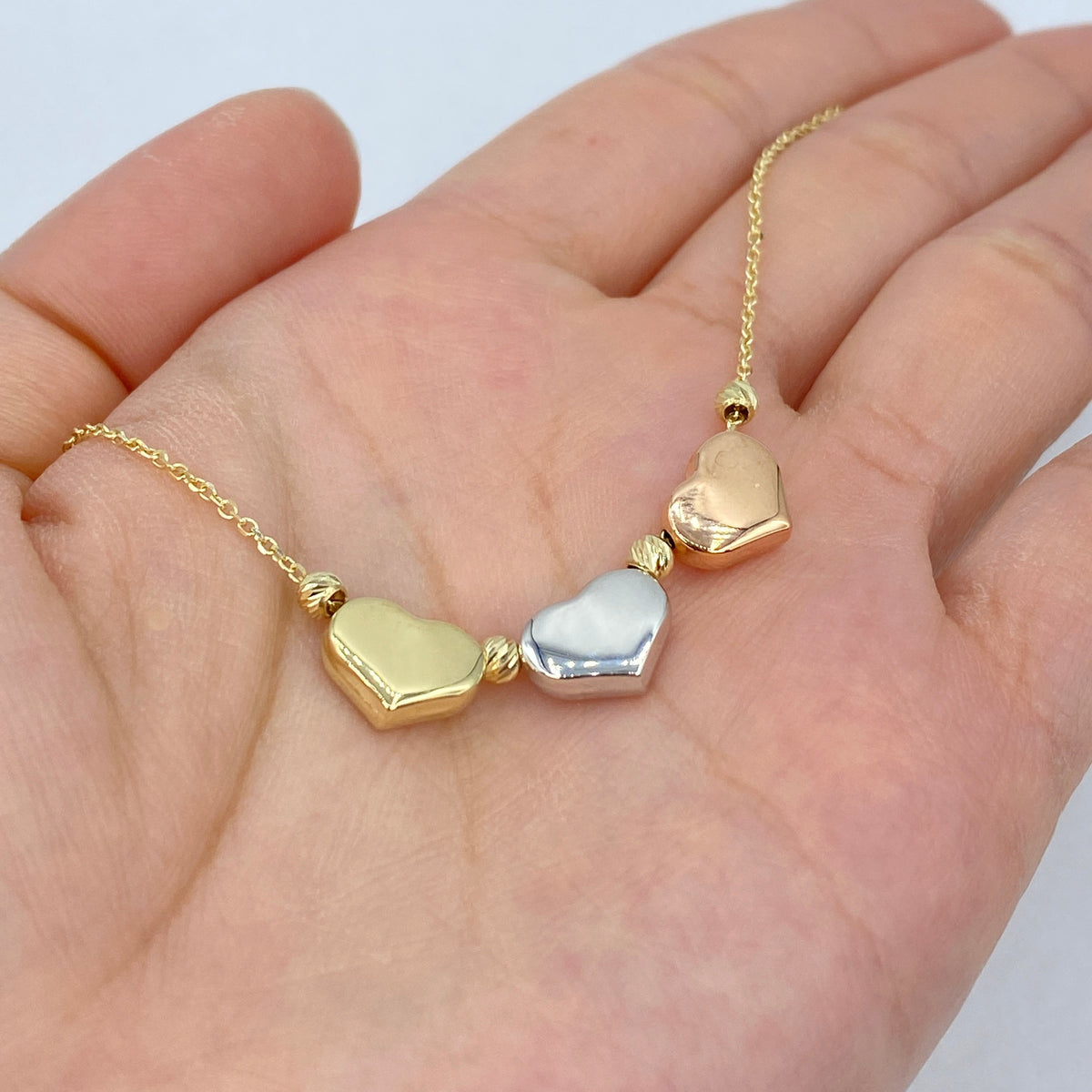 14K Gold Tri-Color Heart Necklace 18 in - additional product view 4