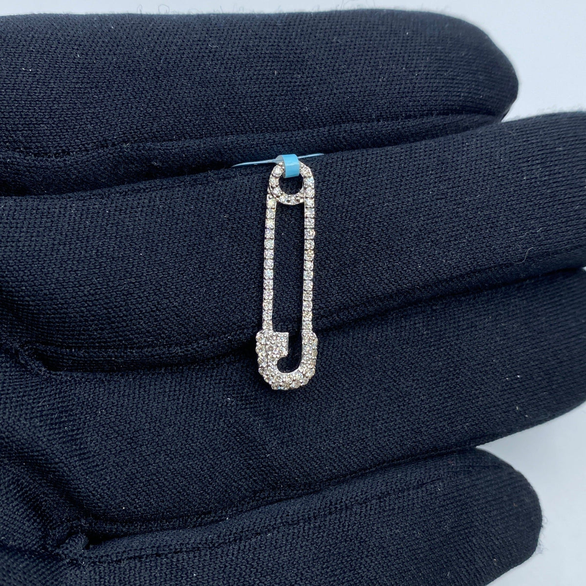 14K Gold Iced Paper Clip Diamond Pendant in white gold, Medium - close-up product photo