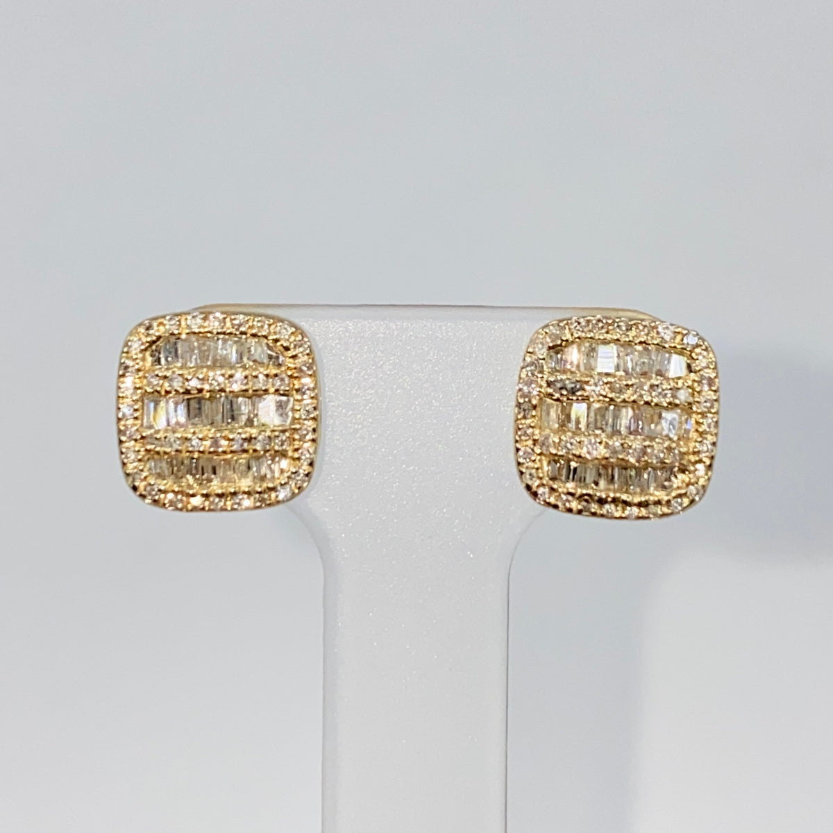 14K Gold 8.7mm Rounded Square Baguette Diamond Earrings - additional product view 3