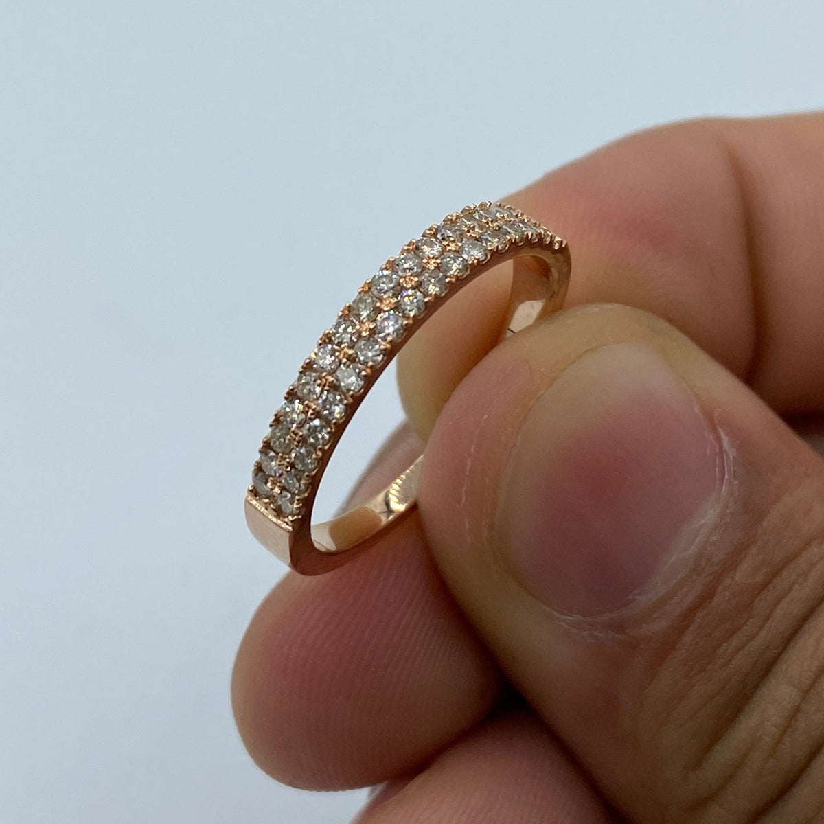 10K Gold Double Banded Diamond Ring in rose gold - close-up product photo