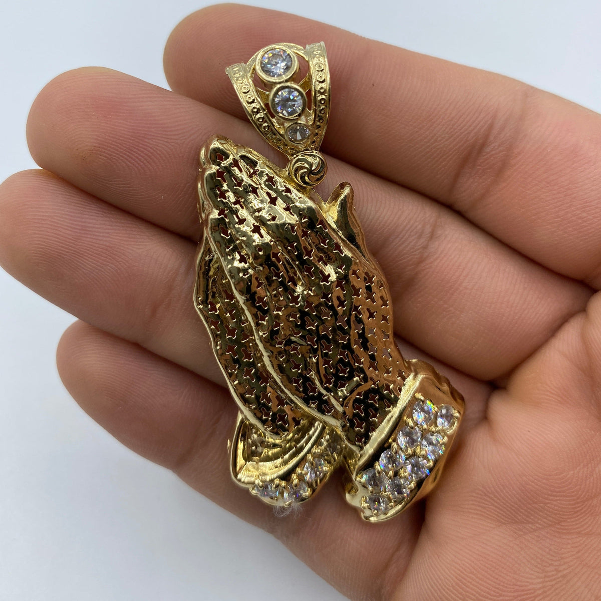 14K Gold Praying Hands Pendant 2.5 in - additional product view 7