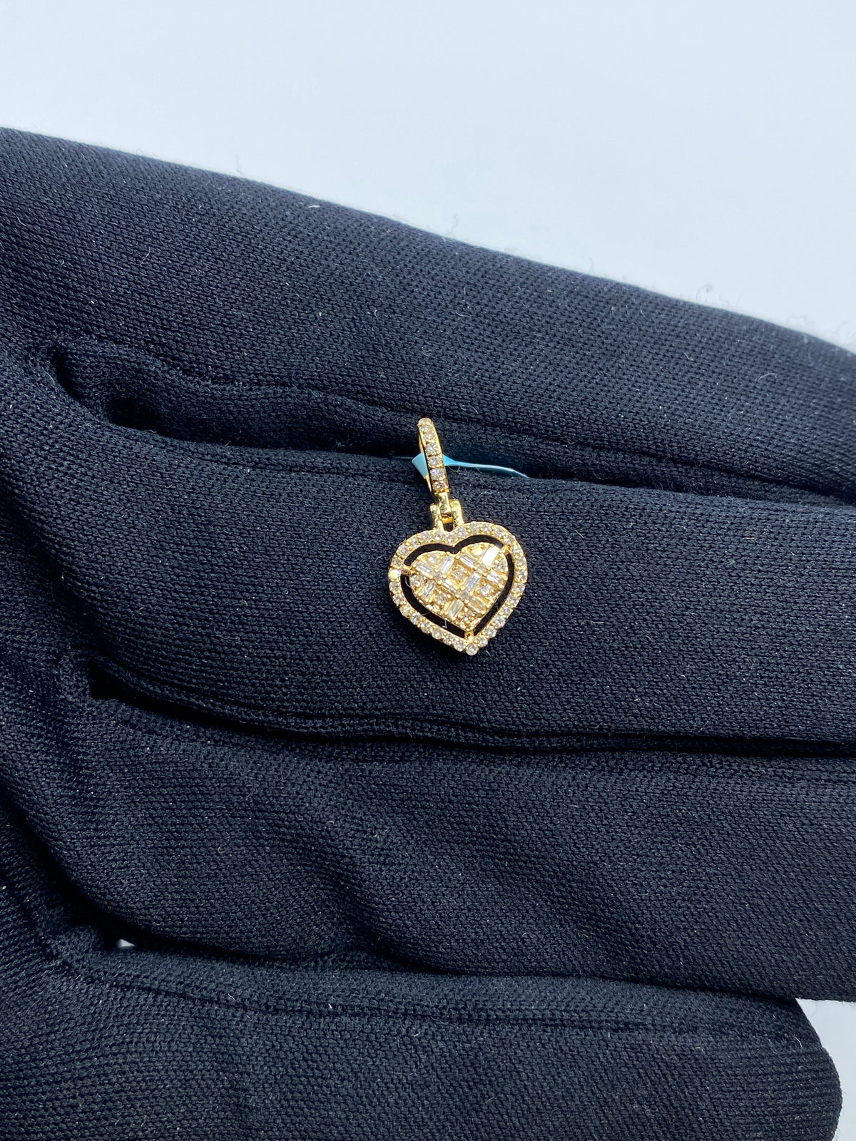 14K Gold Heart Diamond Baguette Gap Pendant in yellow gold - close-up product photo