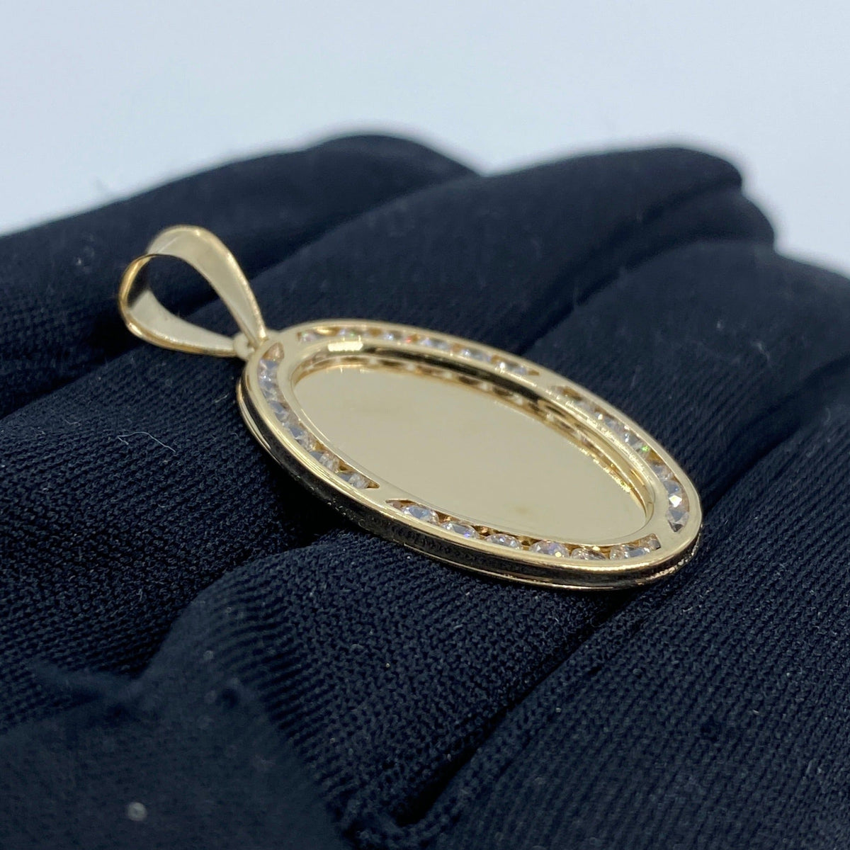 14K Gold Oval Picture Photo CZ Pendant - additional product view 3