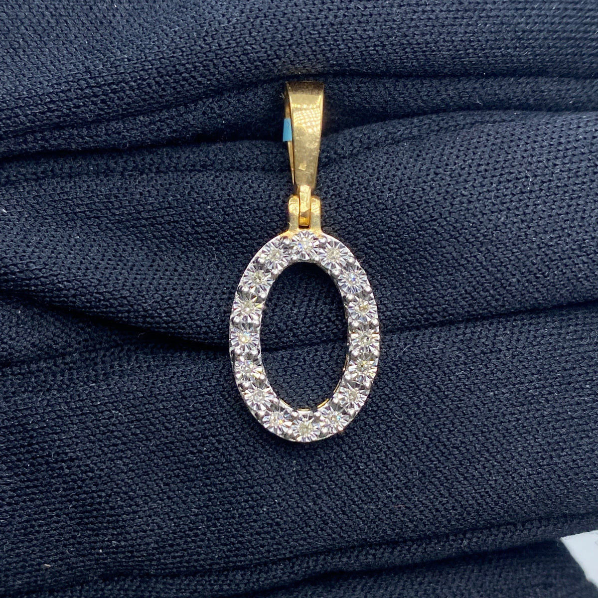 14K Gold Single Stone Initial O Diamond Pendant, Large - close-up product photo