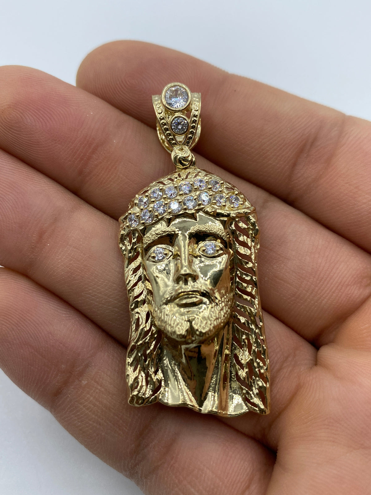 14K Gold Jesus Head Pendant 2.0 in - additional product view 2