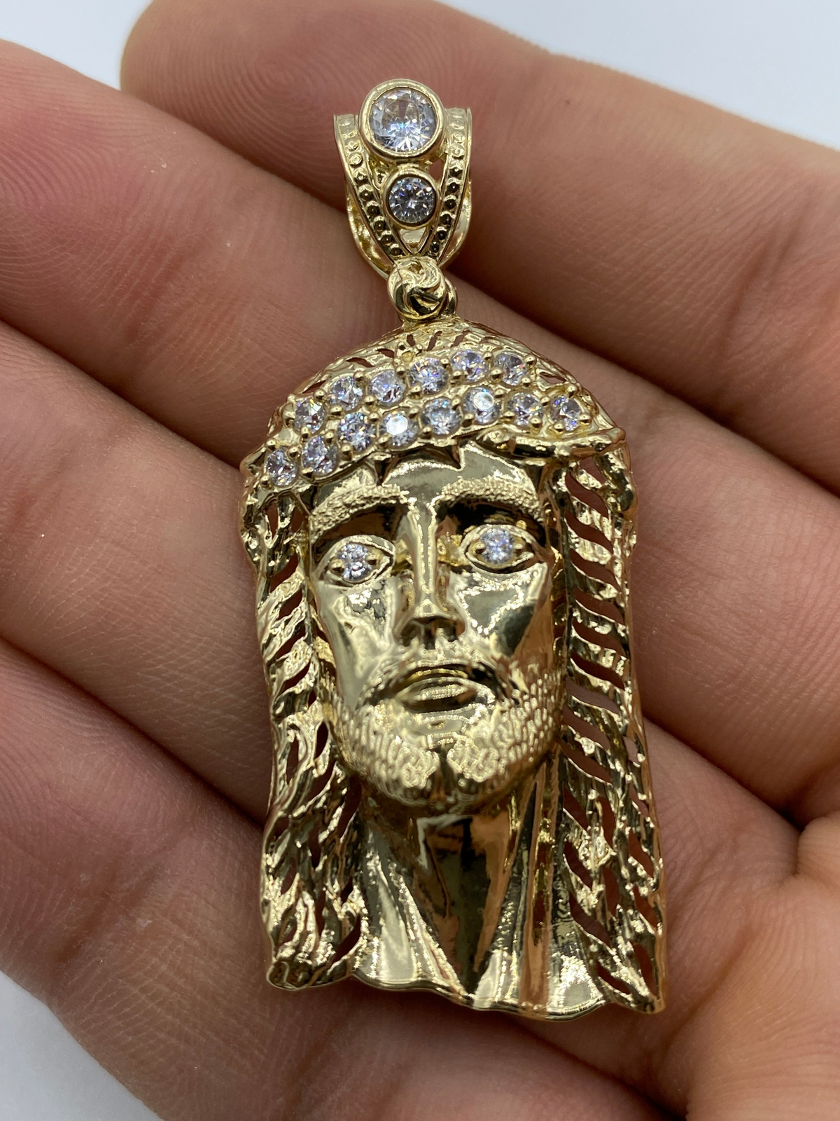 14K Gold Jesus Head Pendant 2.0 in - additional product view 7