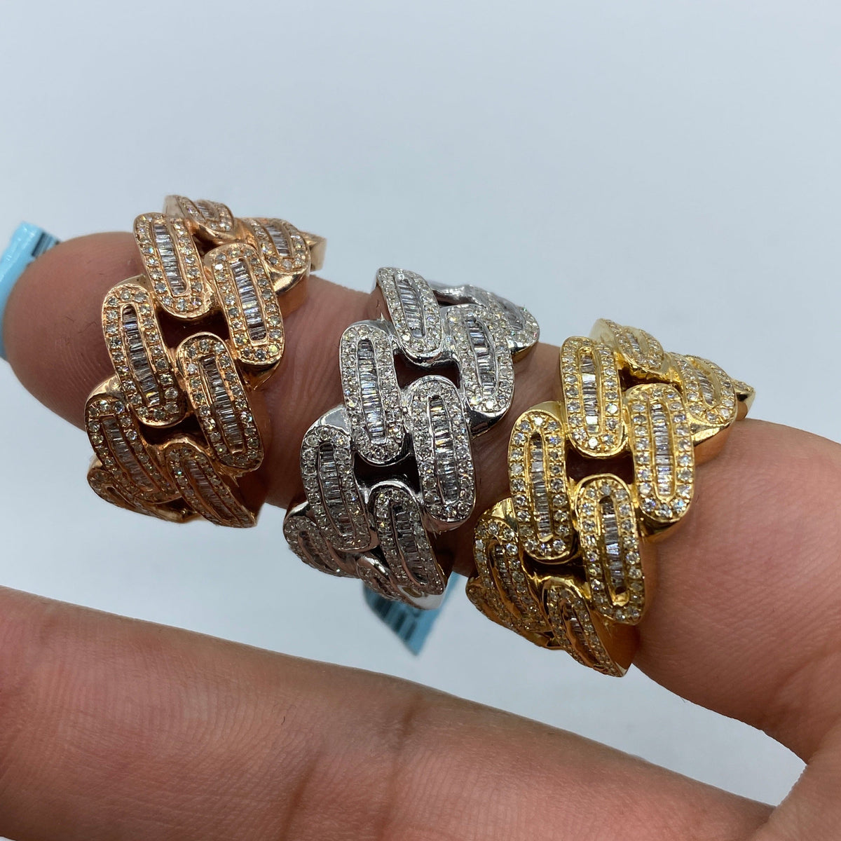 14K Gold Round Diamond Baguette Cuban Link Ring 1.6 Ct - additional product view 2