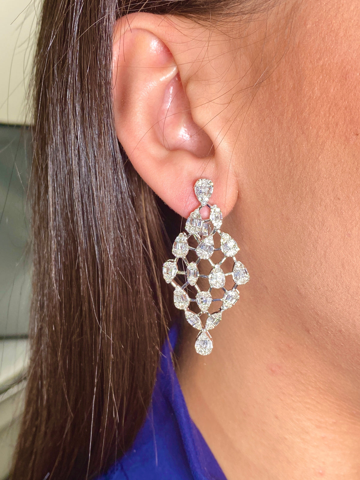14K Gold Bridal Baguette Web Diamond Earrings - additional product view 2