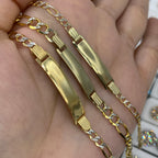 10K Gold Custom Name Plate Two-Tone Figaro Link Baby Diamond Bracelet - additional product view 3