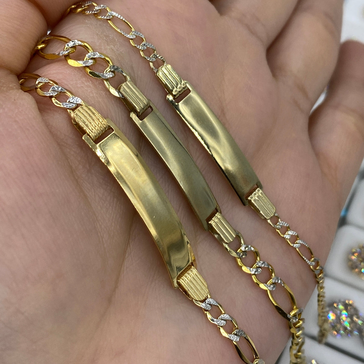 10K Gold Custom Name Plate Two-Tone Figaro Link Baby Diamond Bracelet - additional product view 3