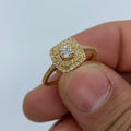 14K Gold Wide Square with Large Center Stone Diamond Engagement Ring in yellow gold - close-up product photo