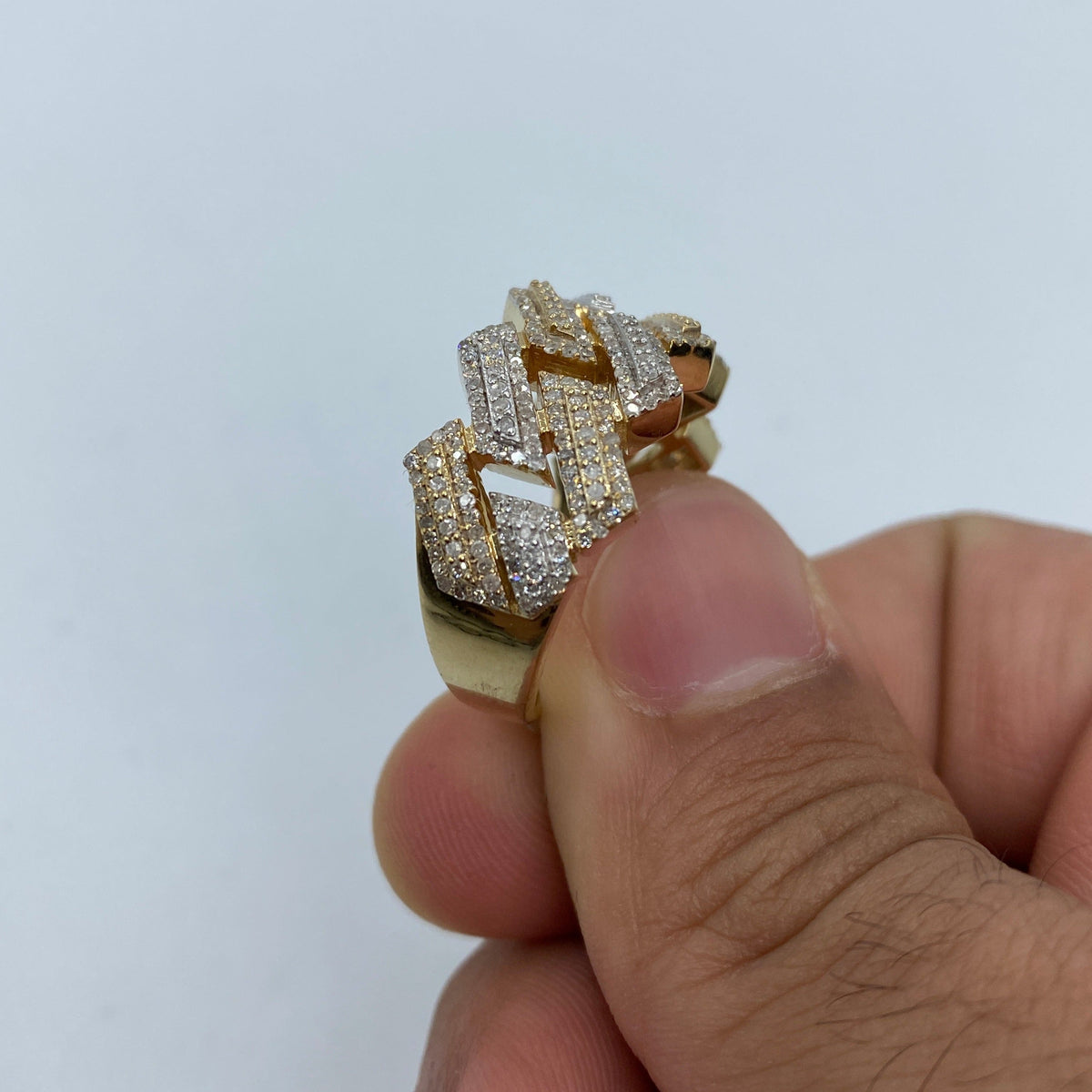 10K Gold Two-Tone Out-Line Cuban Link Diamond Ring - additional product view 4