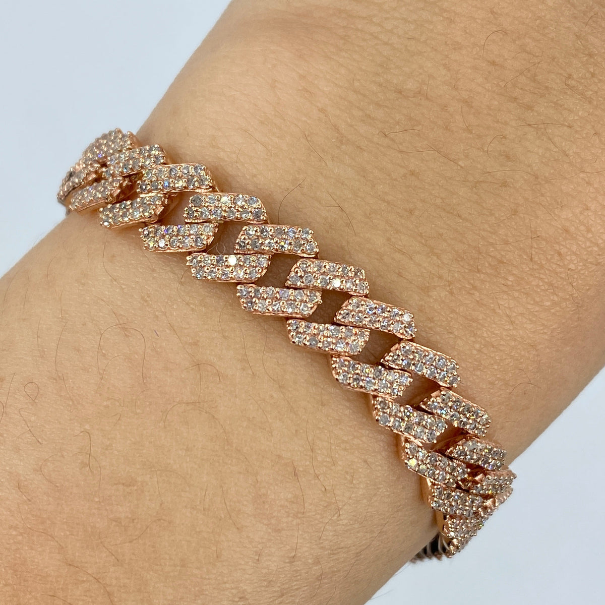 10K Gold 8mm Cuban Link Diamond Bracelet 7.5 in in rose gold - close-up product photo