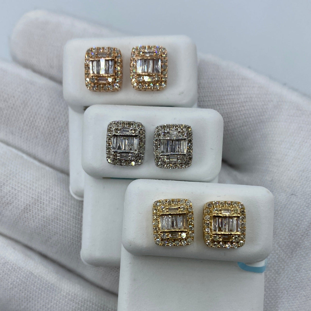 14K Gold Jumbo Rectangle Halo Diamond Baguette Earrings - additional product view 3