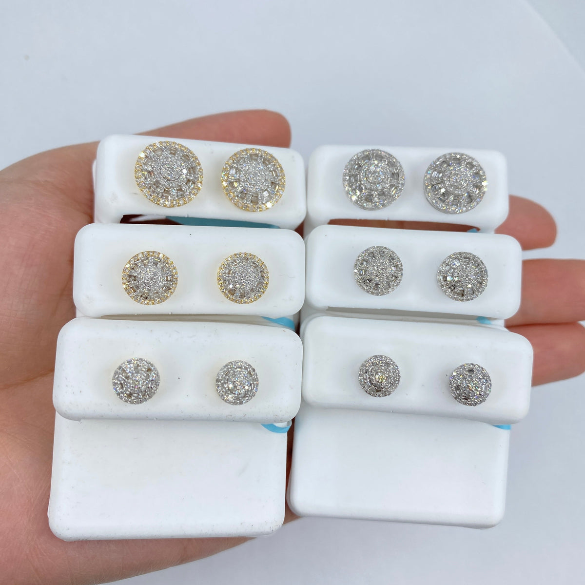 14K Gold Circle Cake Halo Diamond Baguette Earrings - additional product view 2