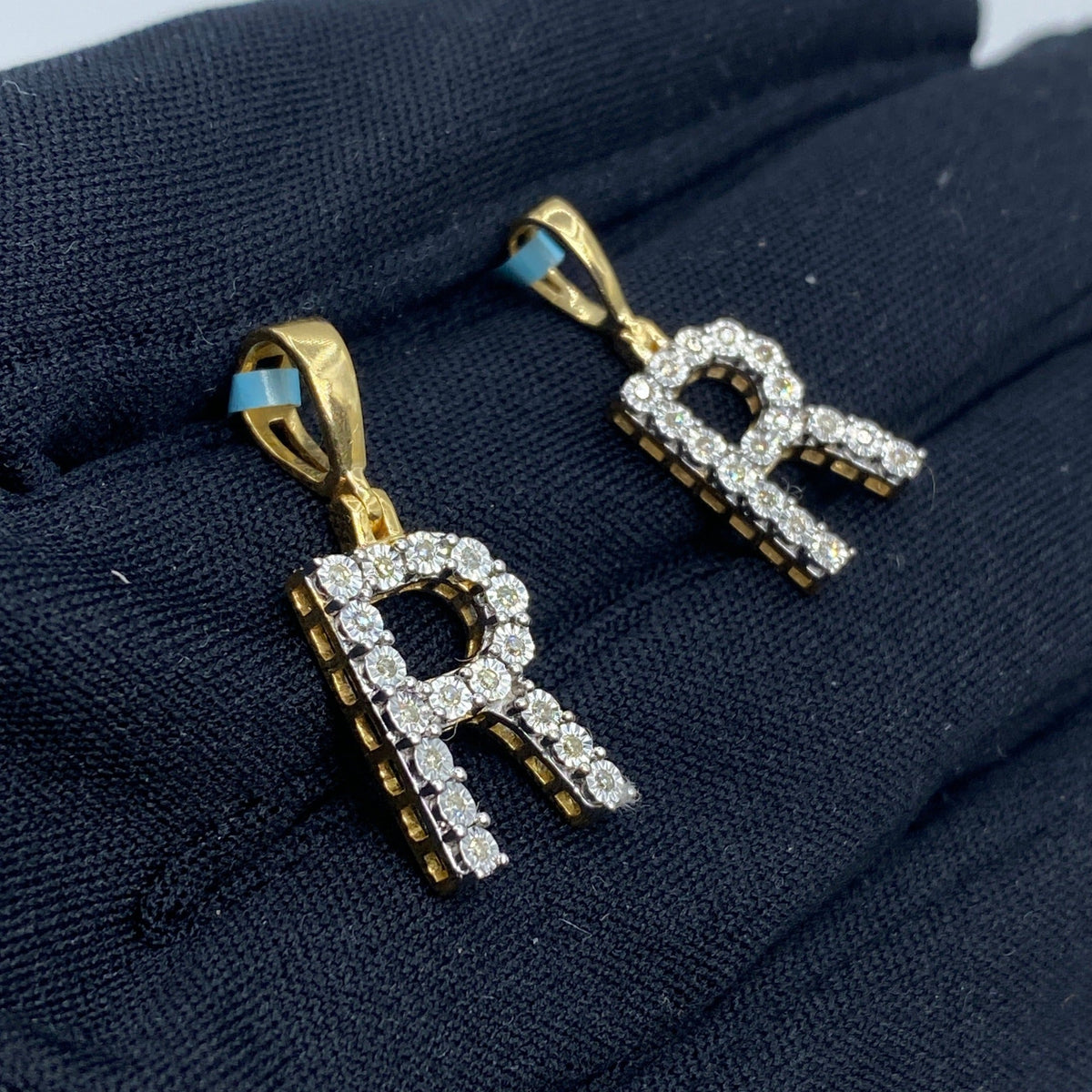 14K Gold Single Stone Initial R Diamond Pendant - additional product view 4