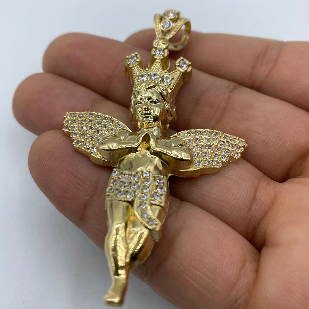 14K Gold Baby Angel with Crown Pendant 3.0 in - additional product view 5
