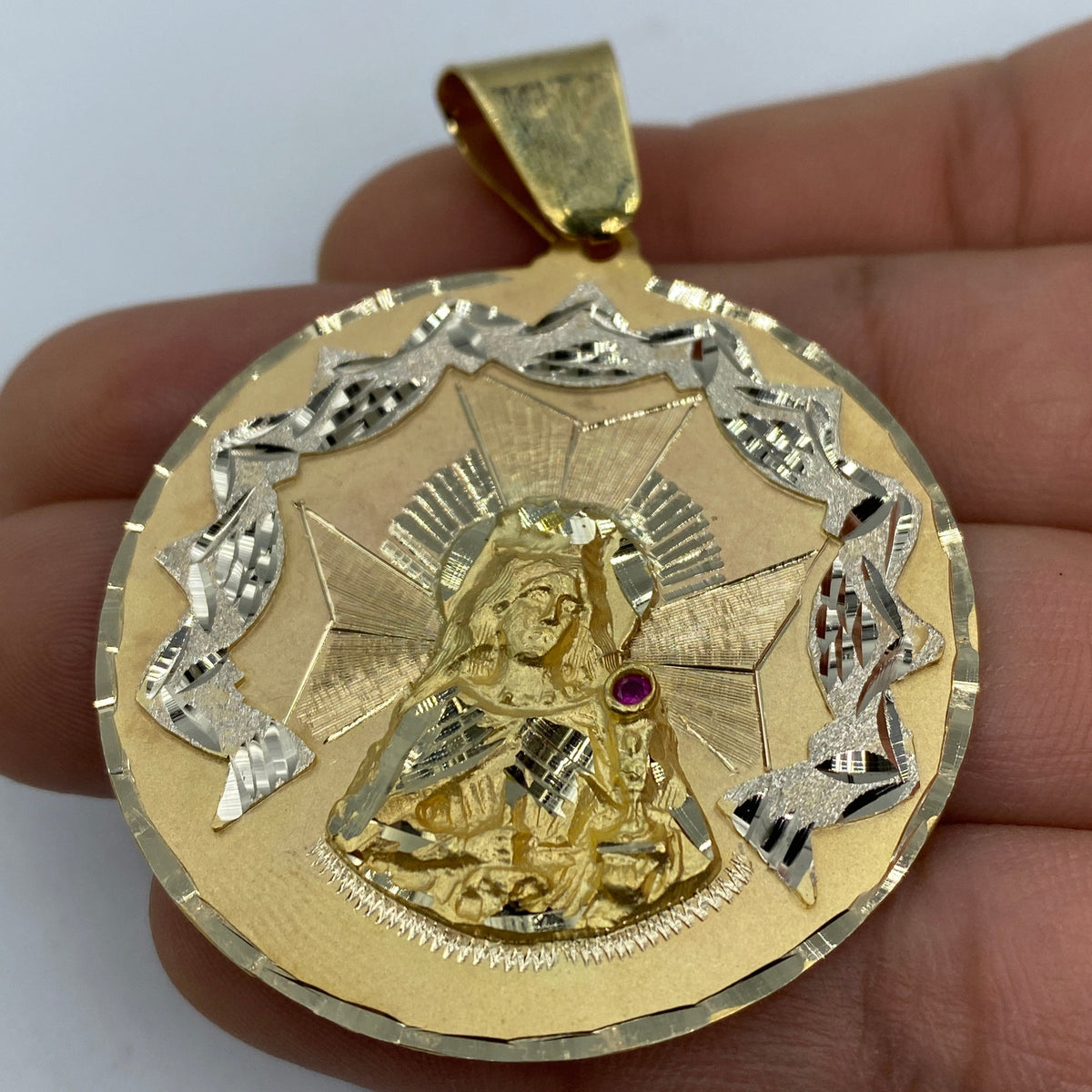 14K Gold Saint Barbara Round Medallion Pendant 2.5 in - additional product view 3