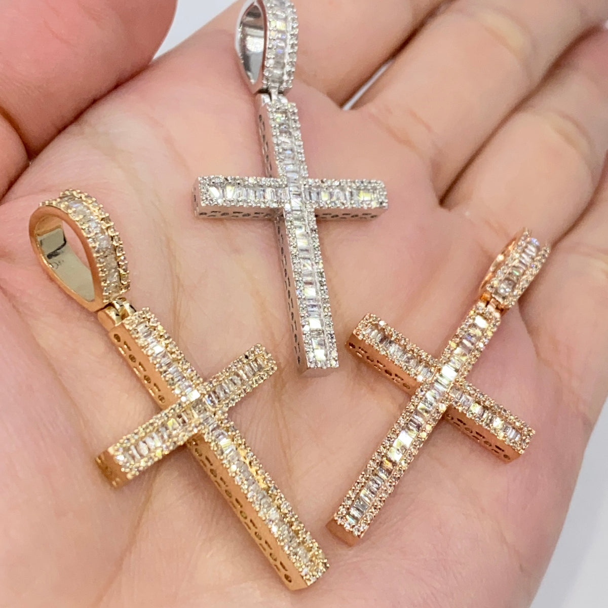 10K Gold Bold Cross Diamond Baguette Pendant - additional product view 6