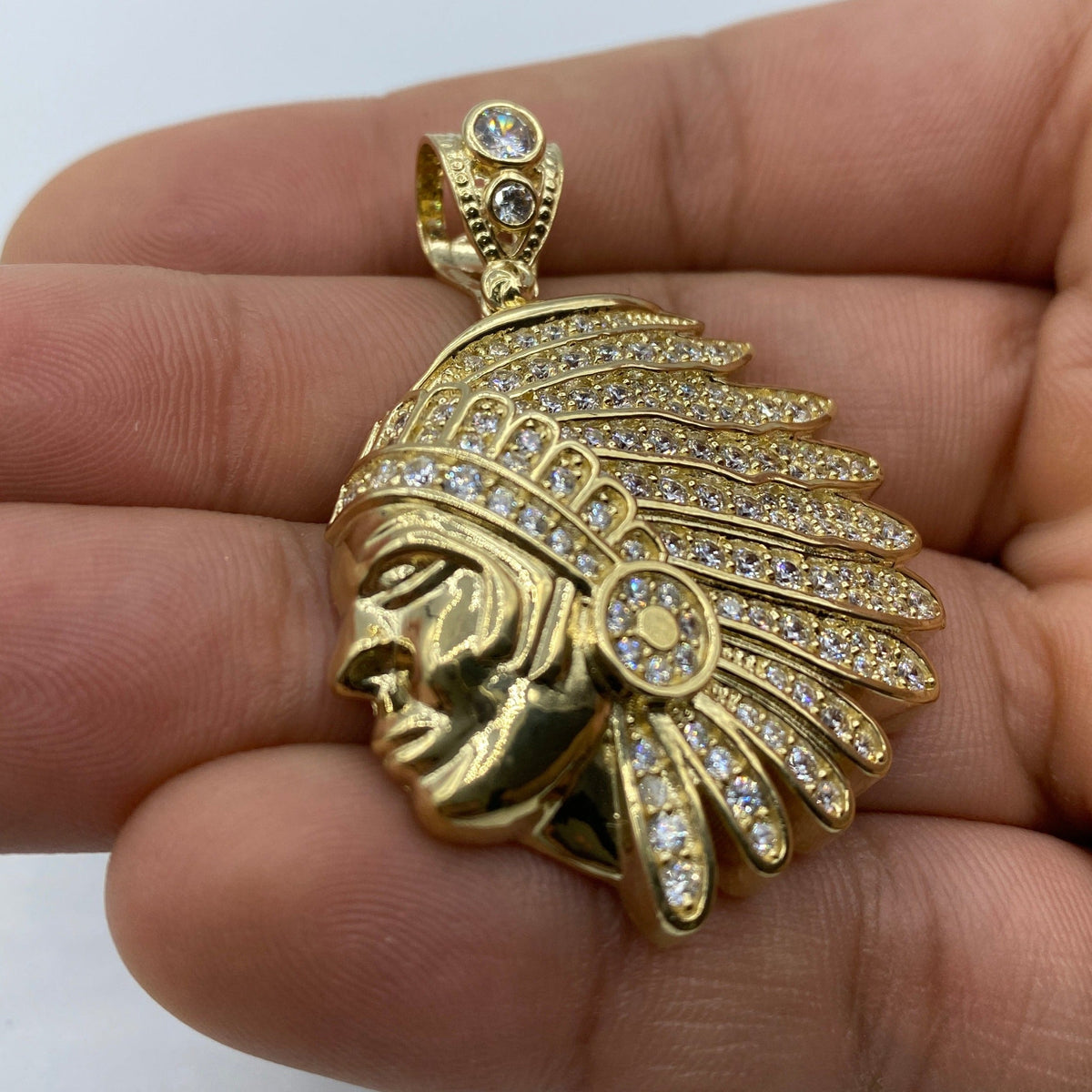 14K Gold Indian Chief Head Pendant - additional product view 6