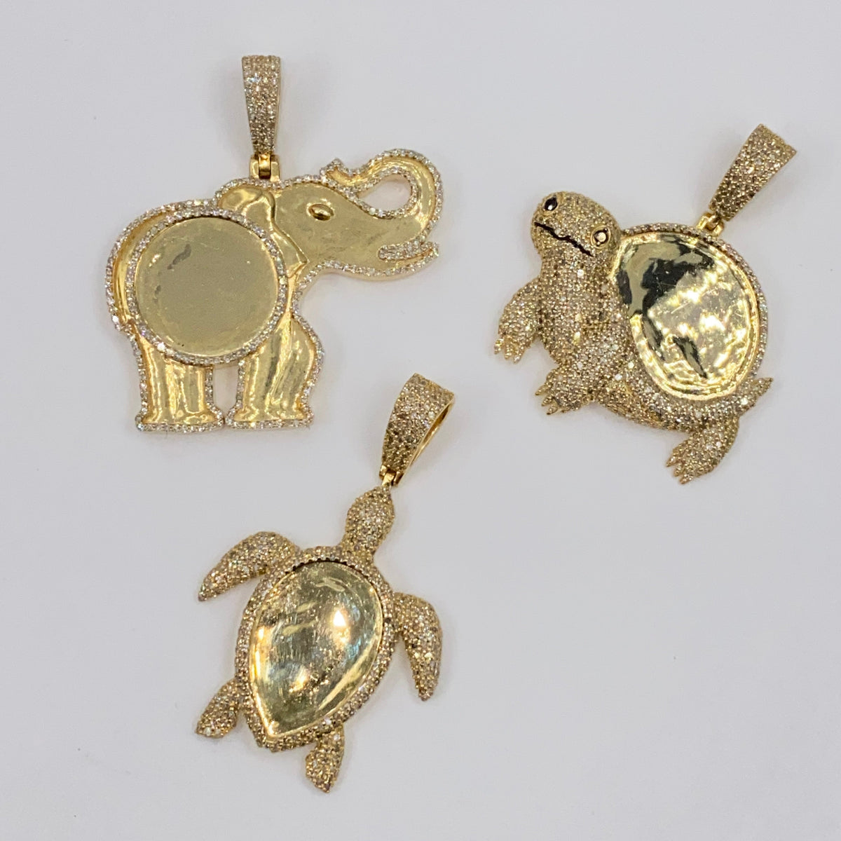 10K Gold Elephant Turtle Animal Picture Photo Diamond Pendant - additional product view 11