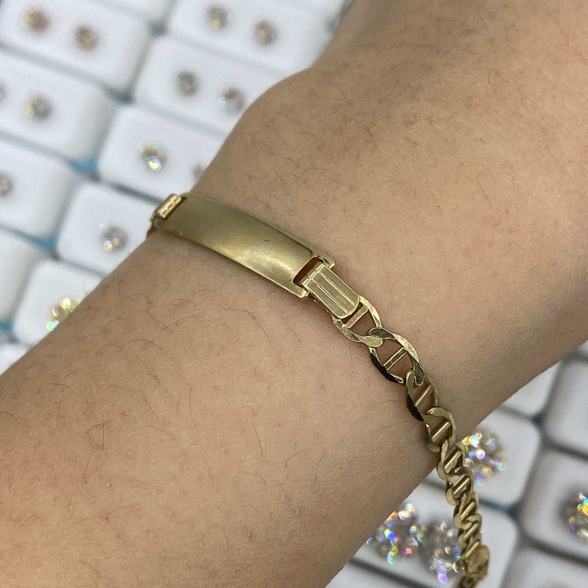 10K Gold Custom Name Plate Mariner Link Baby Diamond Bracelet - additional product view 2