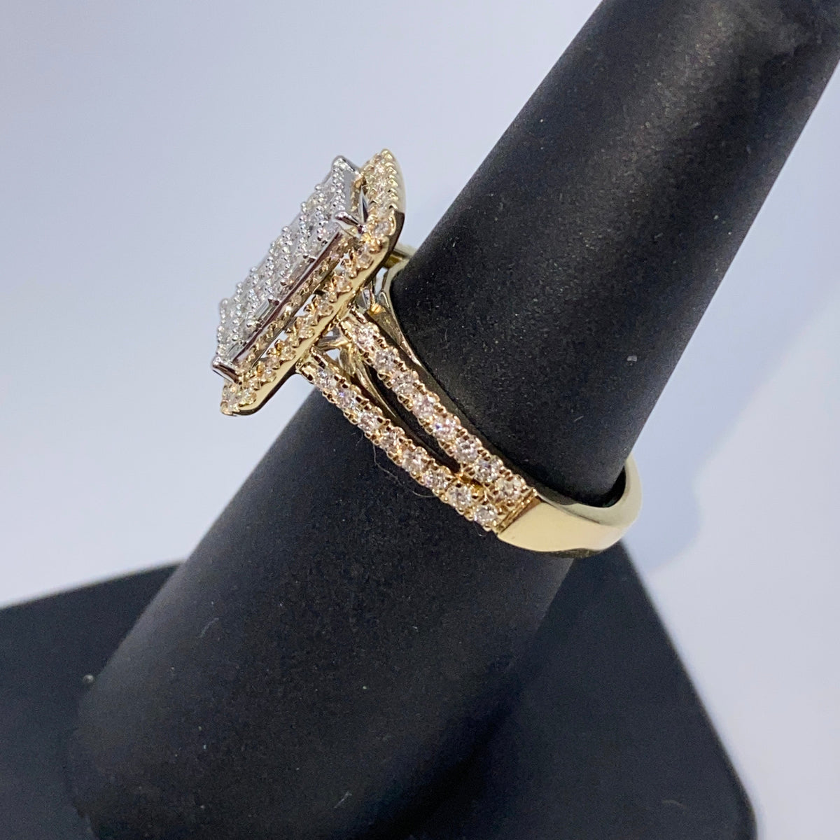 14K Gold Rectangle Halo Diamond Baguette Ring - additional product view 6