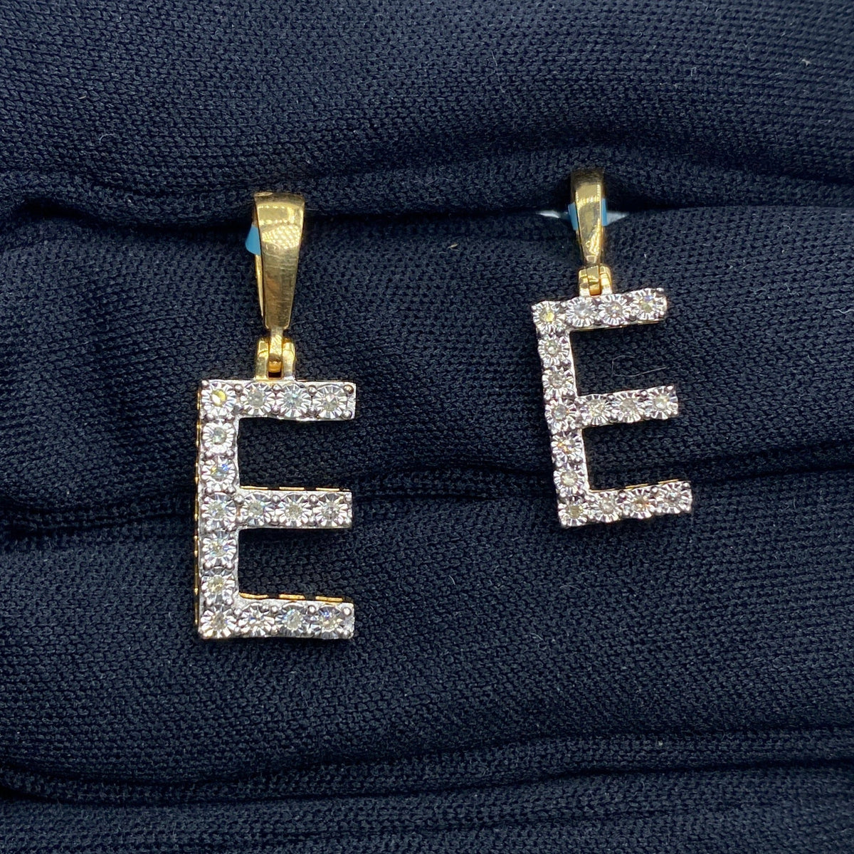 14K Gold Single Stone Initial E Diamond Pendant - additional product view 2