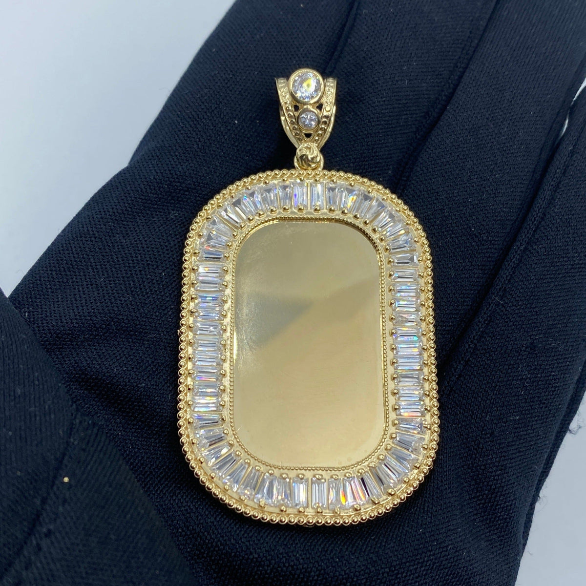 14K Gold Rounded Rectangle Picture Photo CZ Pendant - additional product view 2