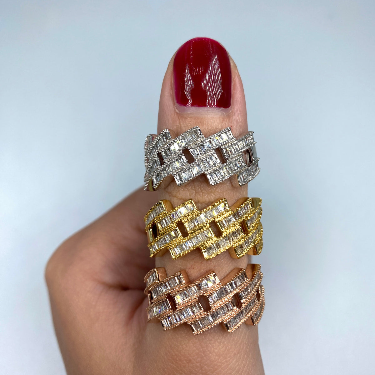14K Gold Cuban Link Diamond Baguette Ring - additional product view 3