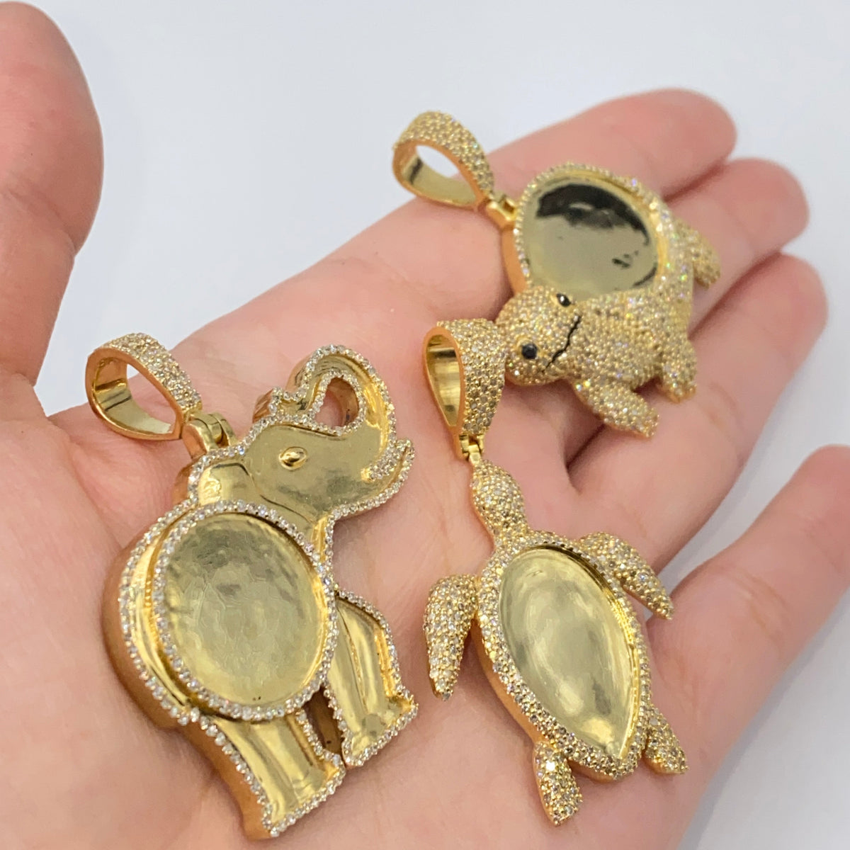 10K Gold Elephant Turtle Animal Picture Photo Diamond Pendant - additional product view 8