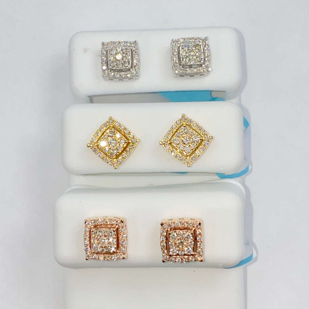 14K Gold Square Box Diamond Earrings in yellow gold, Medium - close-up product photo