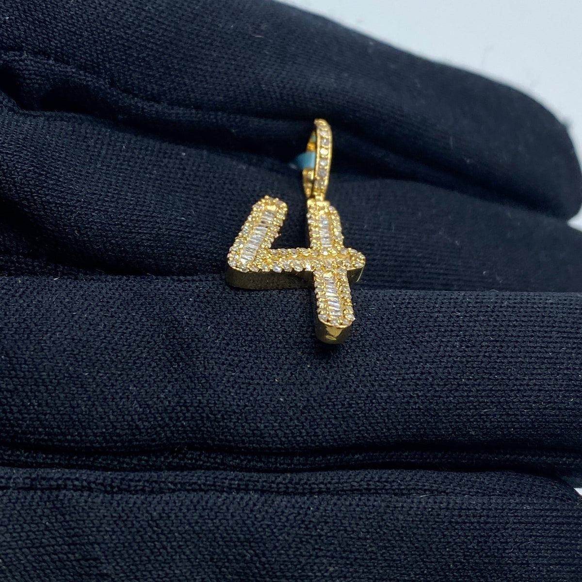 14K Gold Number 4 Diamond Baguette Pendant - additional product view 4