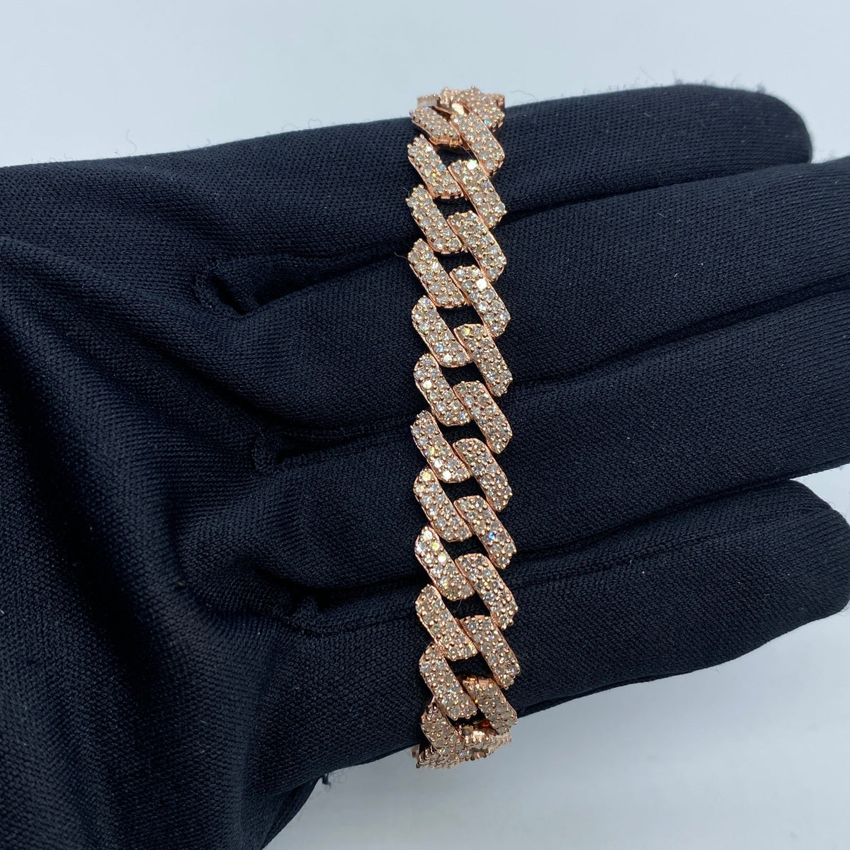 10K Gold 10mm Cuban Link Diamond Bracelet 7.5 in in rose gold - close-up product photo