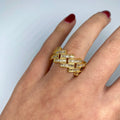14K Gold Cuban Link Diamond Baguette Ring in yellow gold - close-up product photo