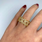 14K Gold Cuban Link Diamond Baguette Ring in yellow gold - close-up product photo