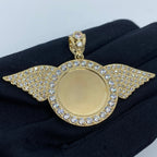 14K Gold Circle Angel Wings Picture Photo CZ Pendant - additional product view 2