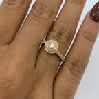 14K Gold Circle Halo Diamond Engagement Ring in yellow gold - close-up product photo