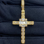10K Gold Budded Cross Square Diamond Baguette Pendant in yellow gold - close-up product photo