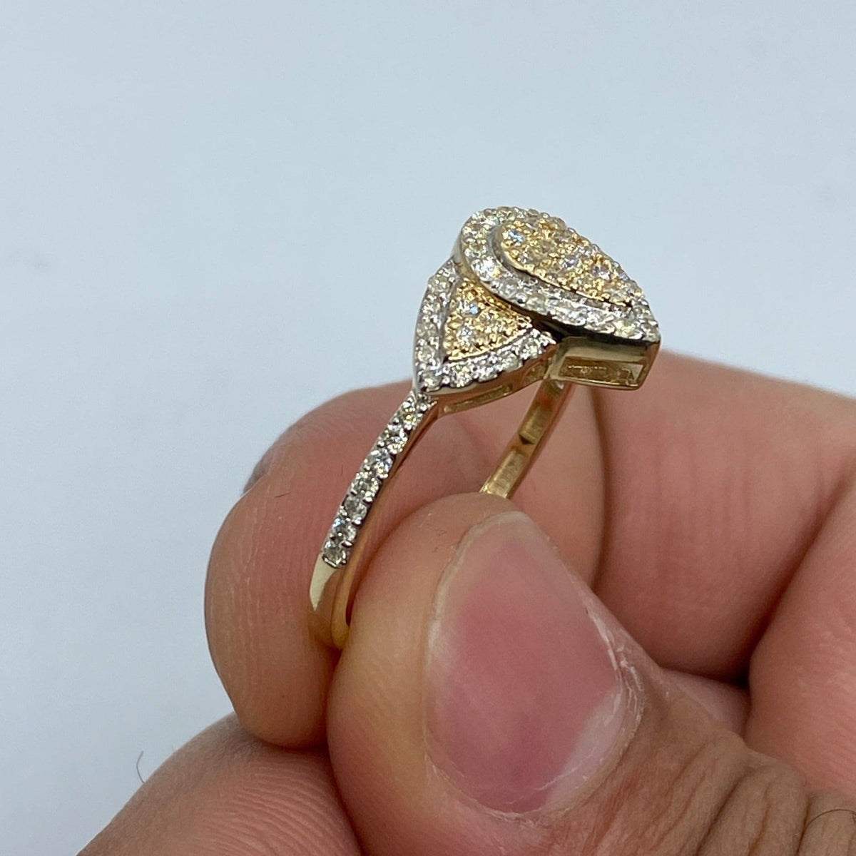 14K Gold Tri-Stone Pear Shape Diamond Engagement Ring - additional product view 5