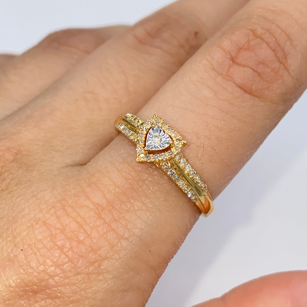 10K Gold Heart Halo Diamond Ring in yellow gold - close-up product photo
