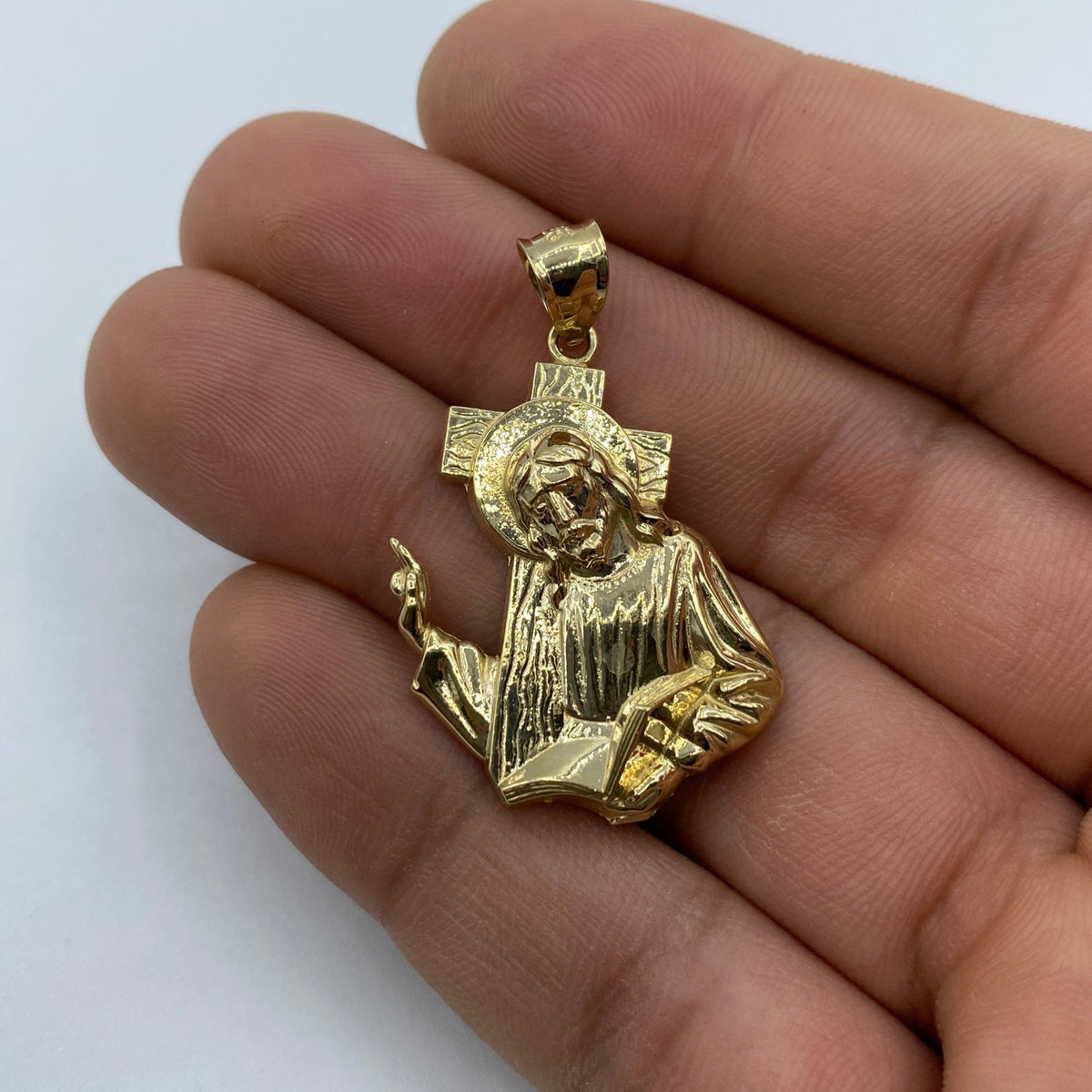 14K Gold Jesus Carrying Cross Pendant 1.5 in - additional product view 3