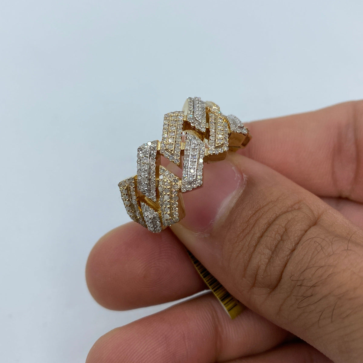10K Gold Two-Tone Out-Line Cuban Link Diamond Ring - additional product view 3