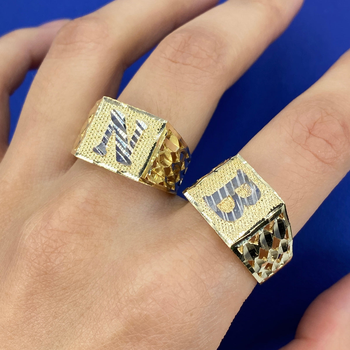 10K Gold Initial Letter Square Block Ring - additional product view 2