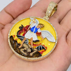 10K Gold Saint Michael Circle Enamel Diamond Pendant - additional product view 3
