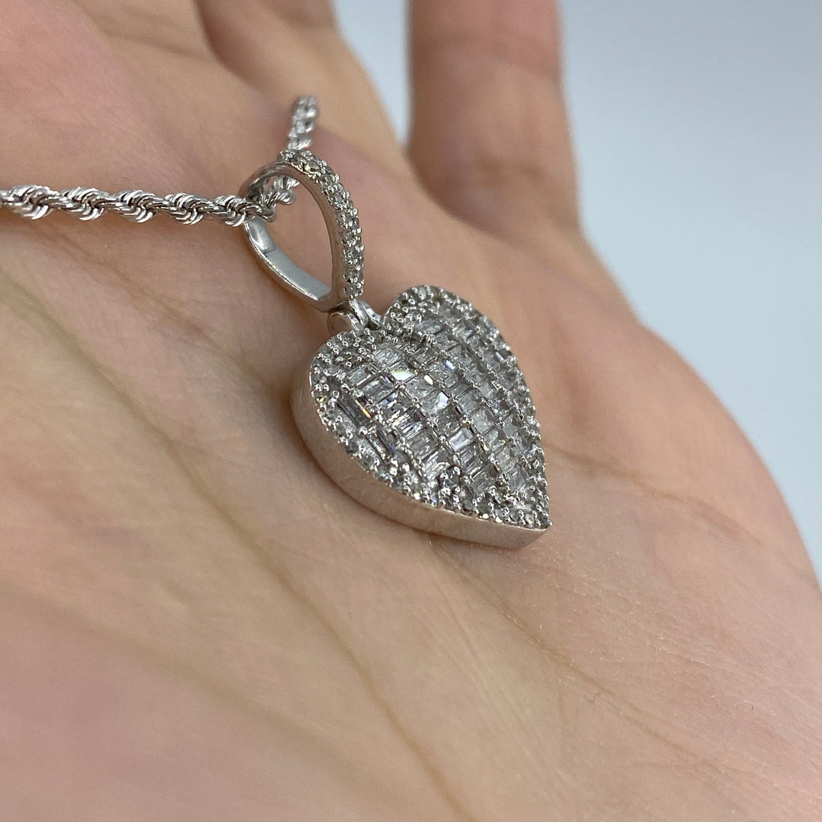 14K Gold Heart Halo Diamond Baguette Pendant - additional product view 4