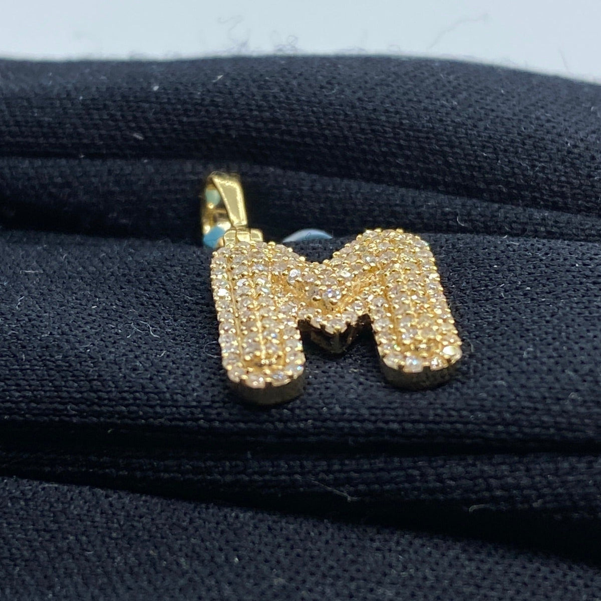 14K Gold Initial M Bubble Diamond Pendant - additional product view 4