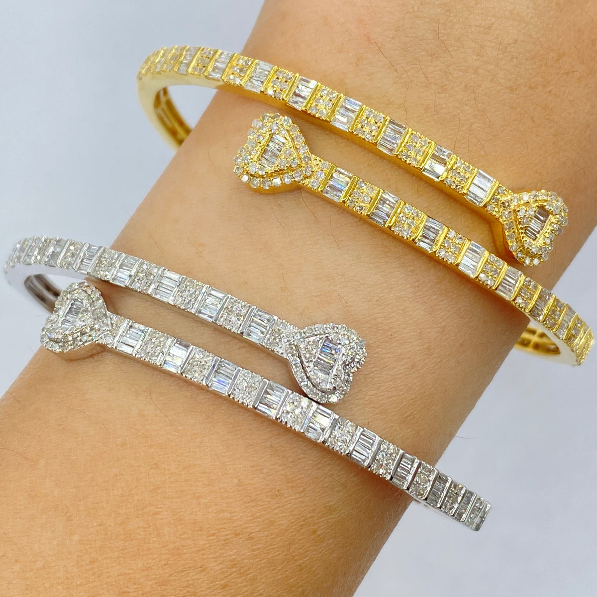 10K Gold/14K Heart Diamond Baguette Bangle Bracelet - additional product view 2