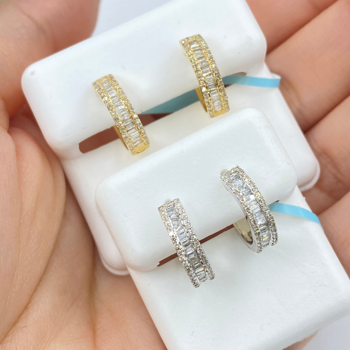 14K Gold Bold Diamond Baguette Hoop Earrings - additional product view 9