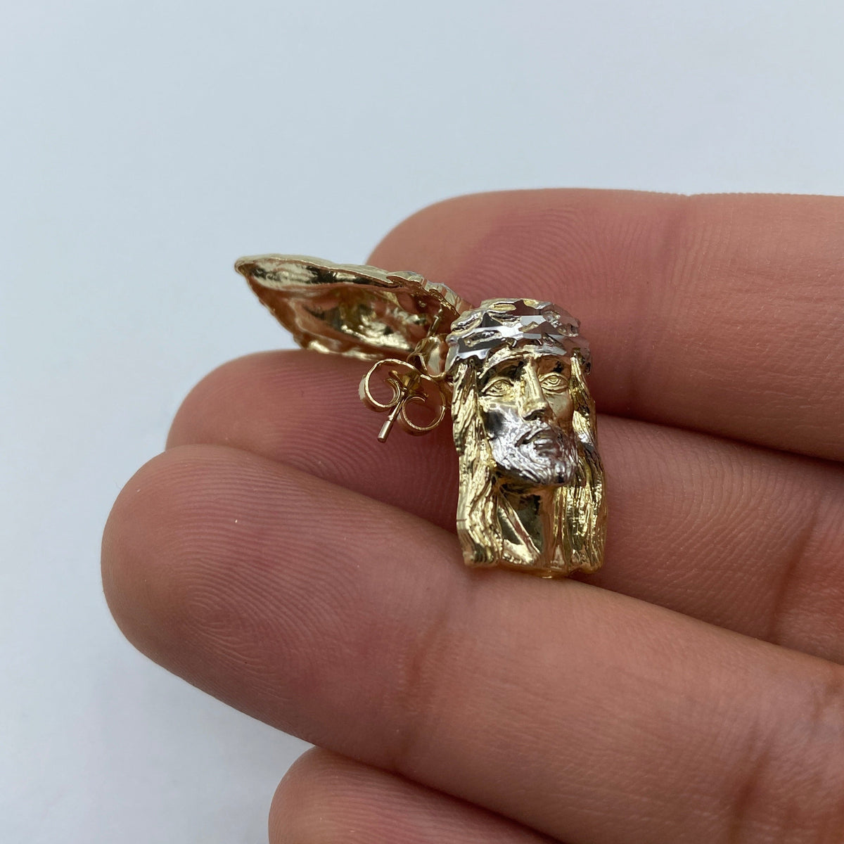 14K Gold Jesus Head Earrings 0.8 in - additional product view 4